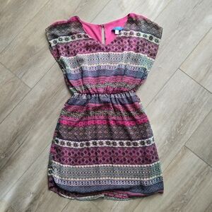 Buttons Women's Small Patterned multicolor mini dress back details EUC